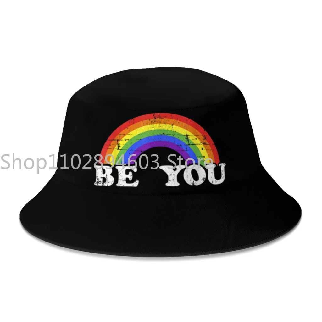 

Summer Be You Rainbow Flag Gay Lesbian Pride Bucket Hats for Women Men Outdoor Foldable Bob Fishing Hat Girls Boys Boonie Hat