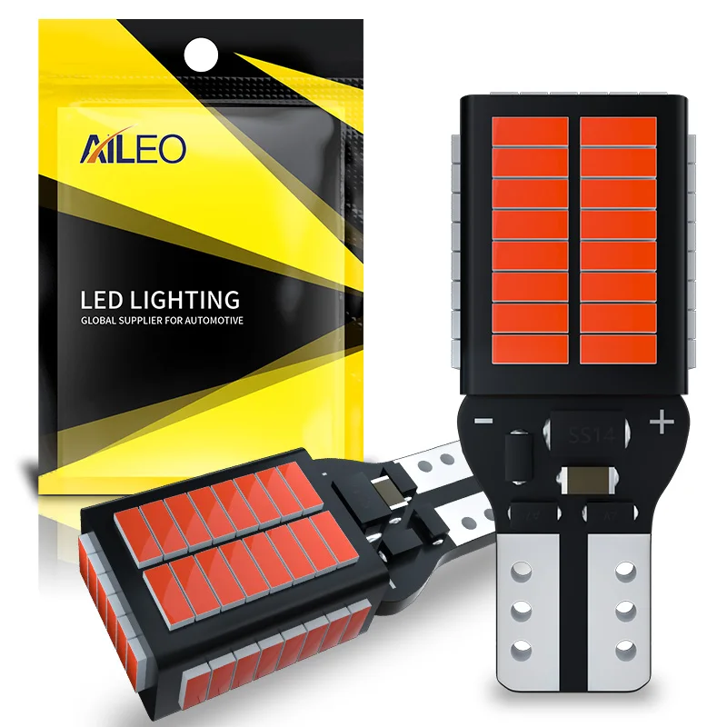 AILEO-bombillas LED de respaldo de alta potencia, chips T15 906 W16W, 4014 54-SMD, 1800LM, Canbus 912 921, luces de marcha atrás Rojas 6000K, 2 uds.