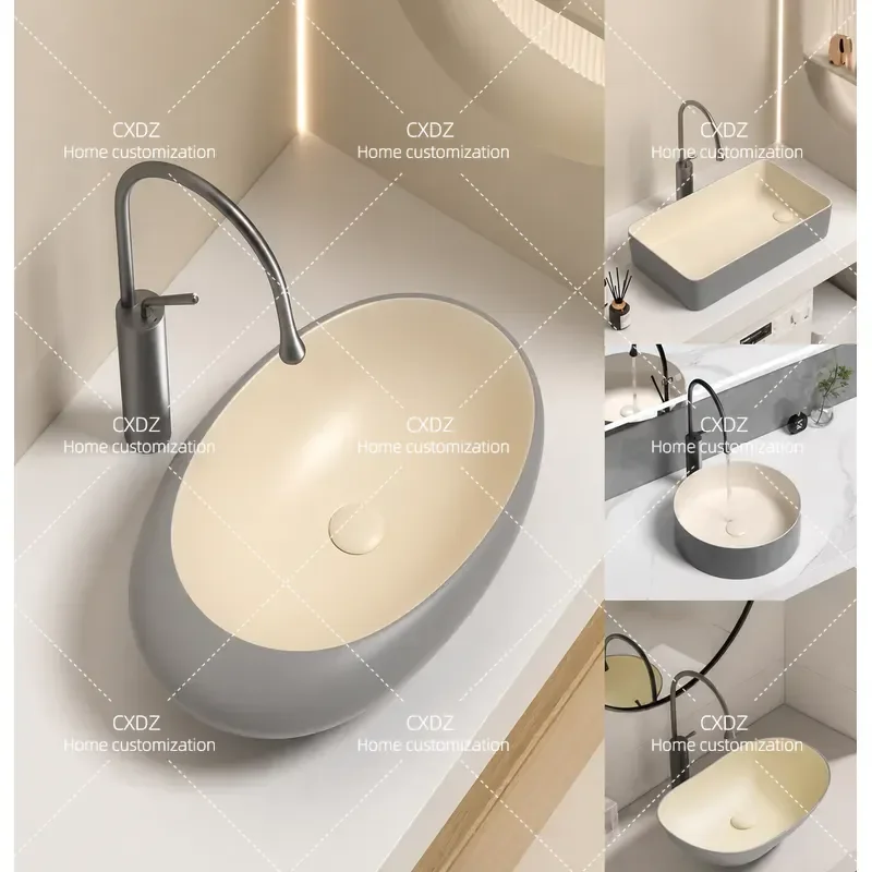 Cream Gray Square Side Sewer Basin Household Balcony Washing Machine Drainage Eccentric Wash Basin Left Right Drain