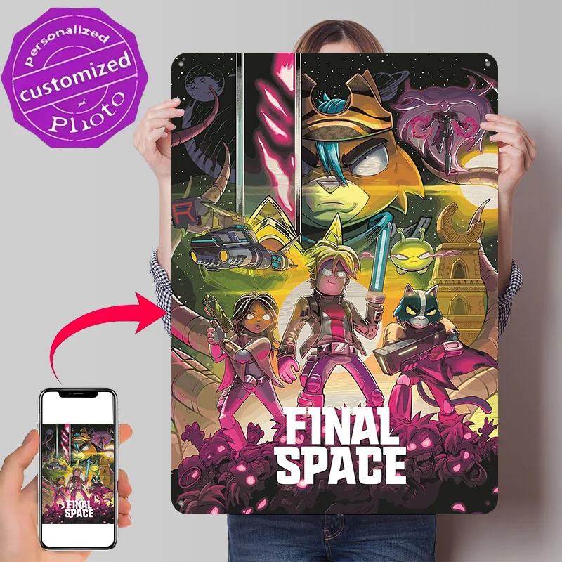 Final Space Characters in Space Metal Poster Perfect Gift for Fans Lovers Personalized Wall Art Metal Sign for Office Decor Room