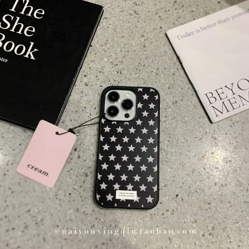 Coque de téléphone Y2K mignonne et tendance, motif étoile noire rétro coréenne, style dessin animé, pour iPhone 17 16 15 14 13 12 11 Pro Max Plus