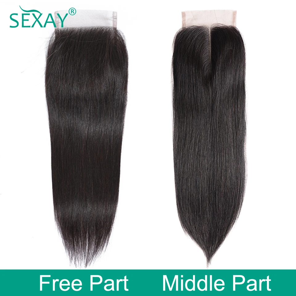 Sexay-Fechamento de Renda Transparente com Cabelo de Bebê para Mulheres Negras, 100% Cabelo Humano Brasileiro, Laço Suíço, Parte Média Livre, 4x4