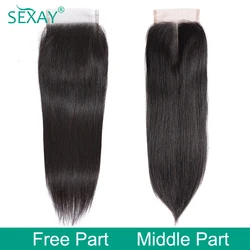 Sexay-Perruque Lace Closure Brésilienne 100% Naturelle, Cheveux de Bébé Transparents, 4x4, Swiss Lace, Partie Centrale Libre, pour Femme Africaine