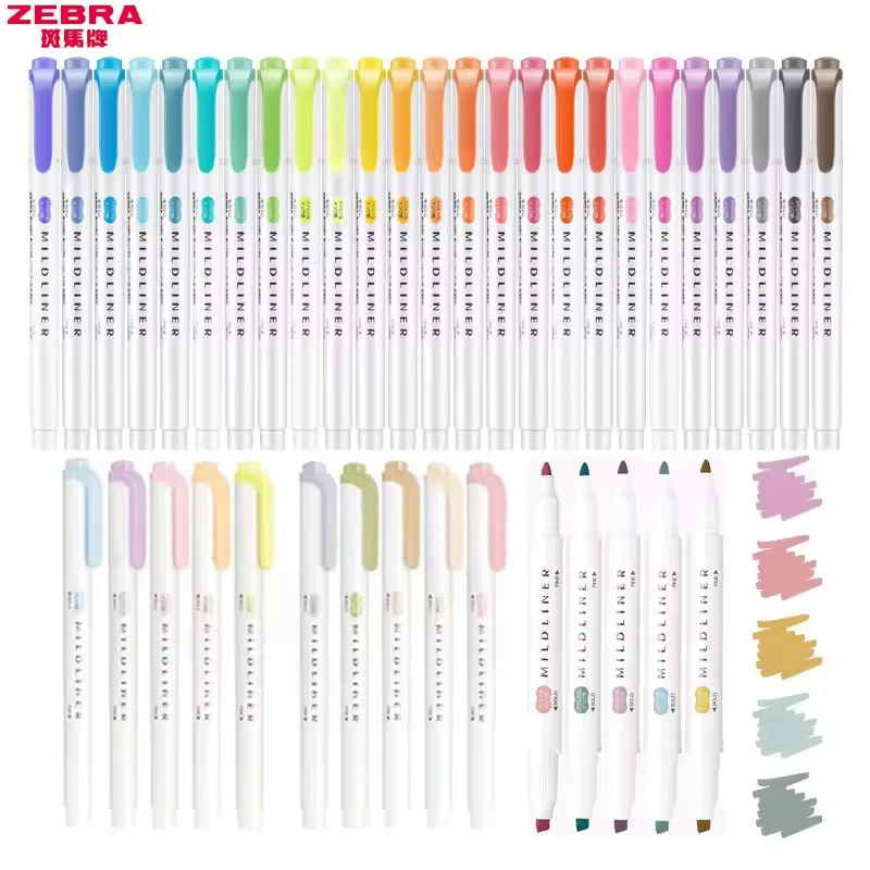 1 Uds. Rotuladores resaltadores ZEBRA MILDLINER WKT7, marcadores de fibra de doble punta multicolores para pintar puntos clave papelería japonesa