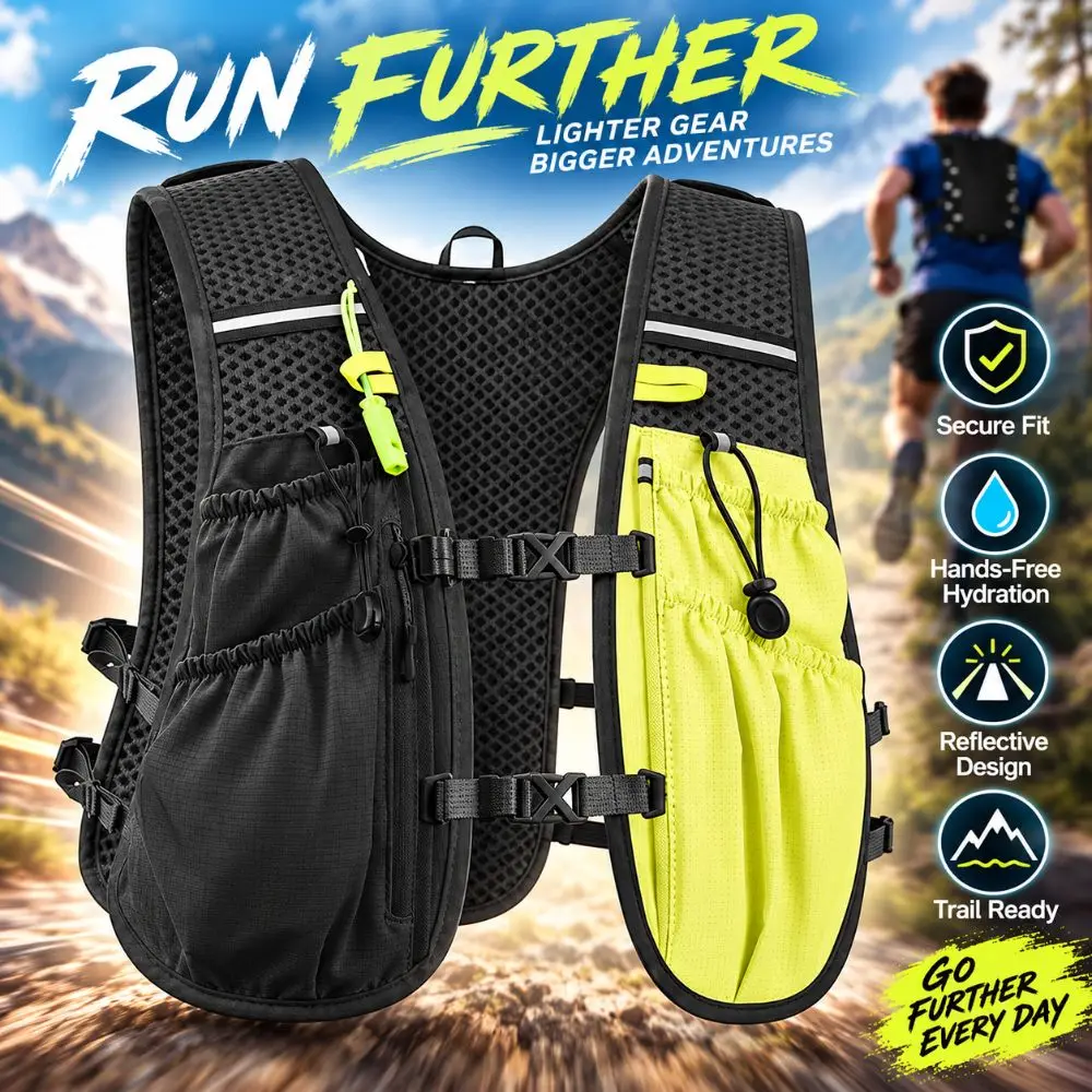 Lightweight Running Hydration Vest Breathable Reflective Hydration Backpack 3D Mesh Adjustable Fit Sports Hydration Carrier