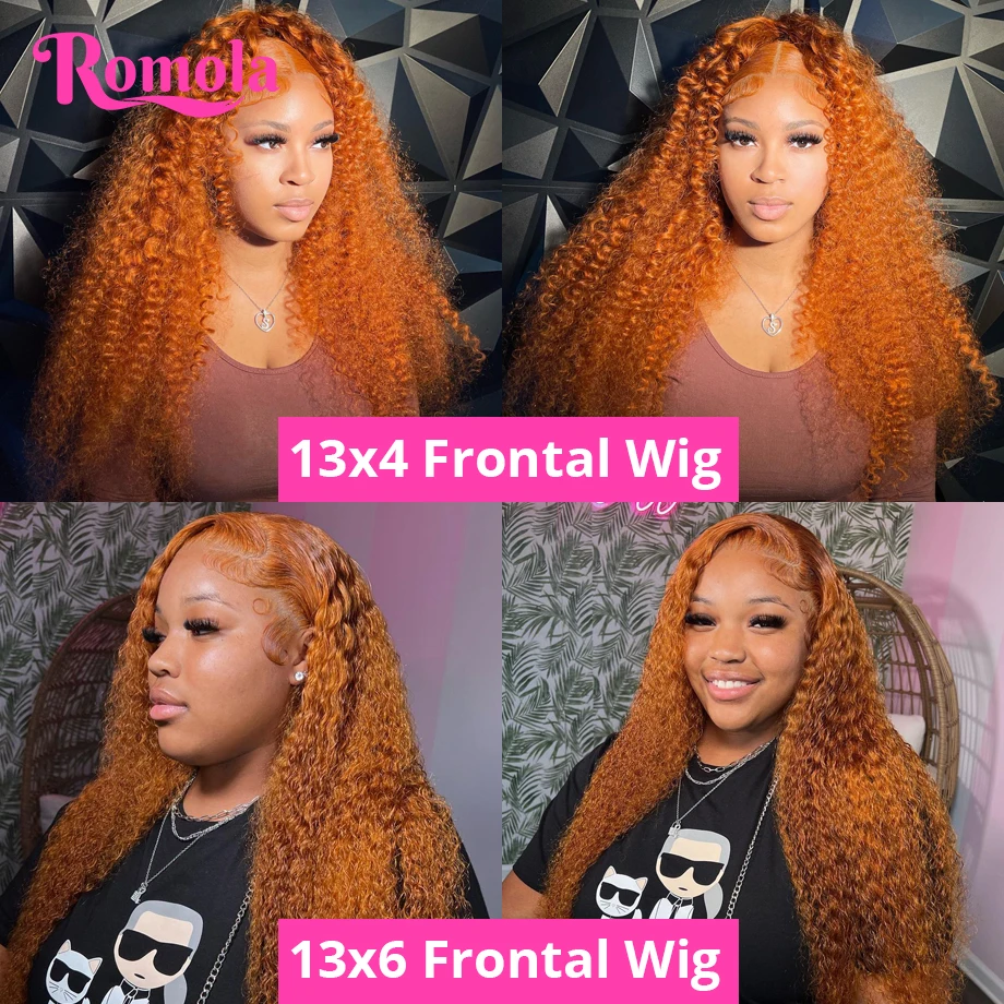 Orange Ginger Lace Front Wig Human Hair 100% Curly Wigs 30 Inch Deep Wave Frontal Wig 13x4 13x6 Hd Lace Front Human Hair Wig