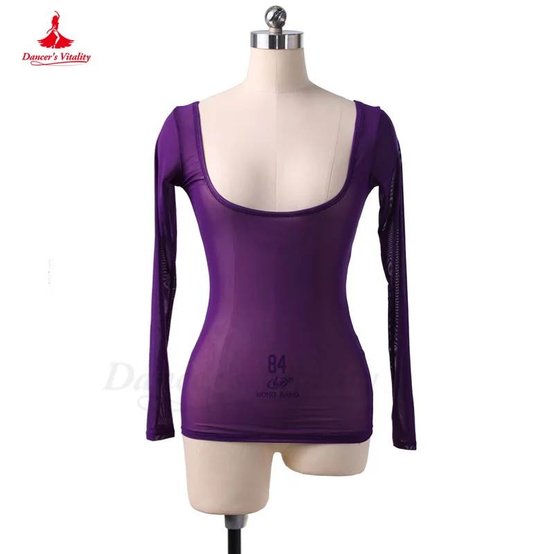 Top de danza del vientre para mujer, de una pieza Blusa de gasa de manga larga, camisetas de baile de Ballet, Body de práctica de danza Oriental