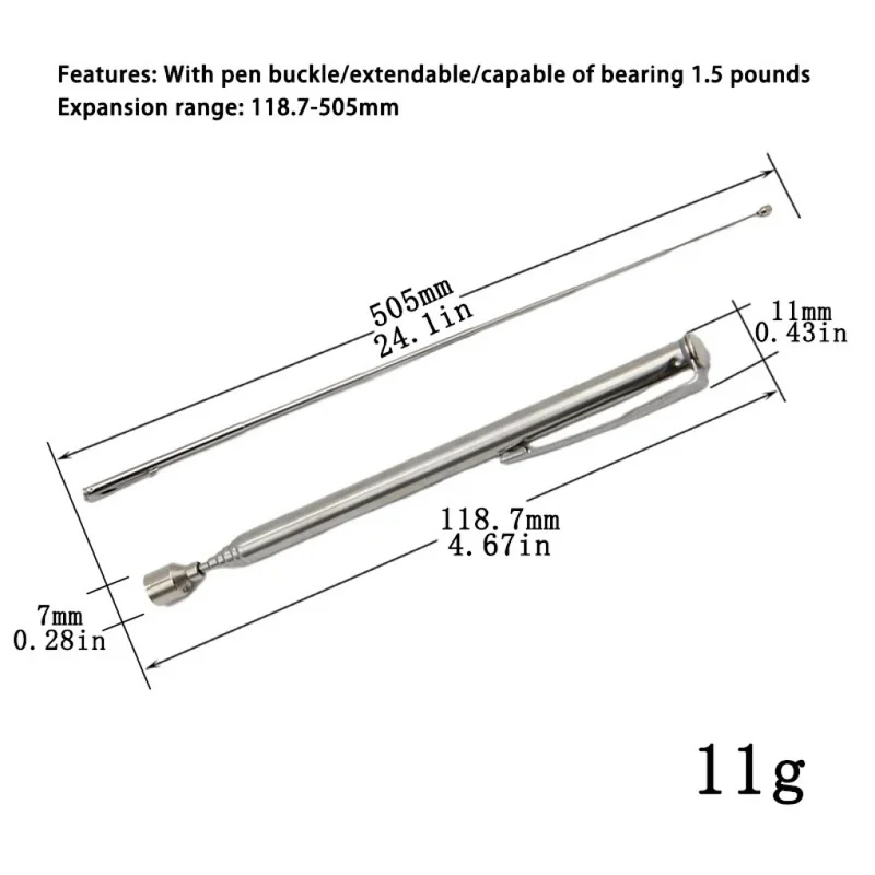 Household Portable Magnetic Telescopic Pickup 1.5-pound Silver Iron suction rod Extension Rod Car/Bicycle Repair Assistant Tool