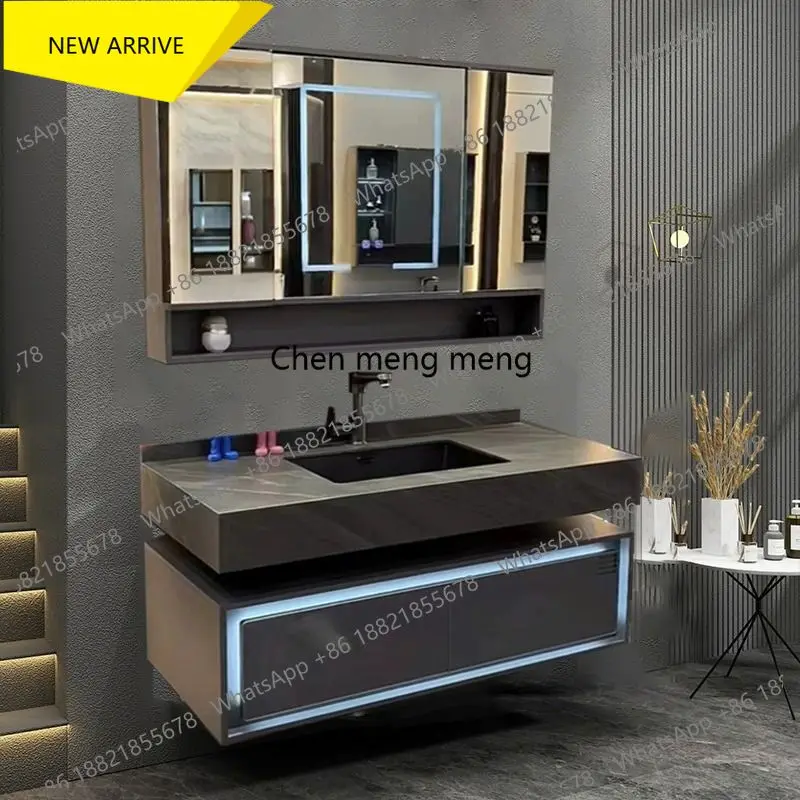 

F185 Современный складной зеркальный шкаф для ванной комнаты из массива дерева со встроенным хранением и выдвижными ящиками