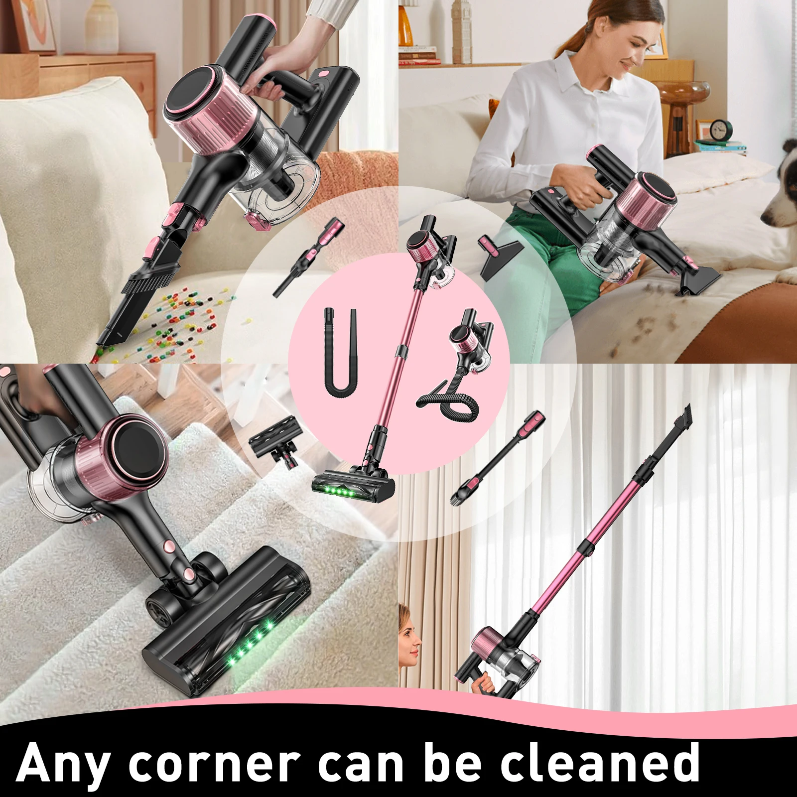 무선 진공 청소기, 강력한 흡입력을 가진 10 in 1 스틱 진공 청소기, 가정용 경량 충전식 진공 청소기