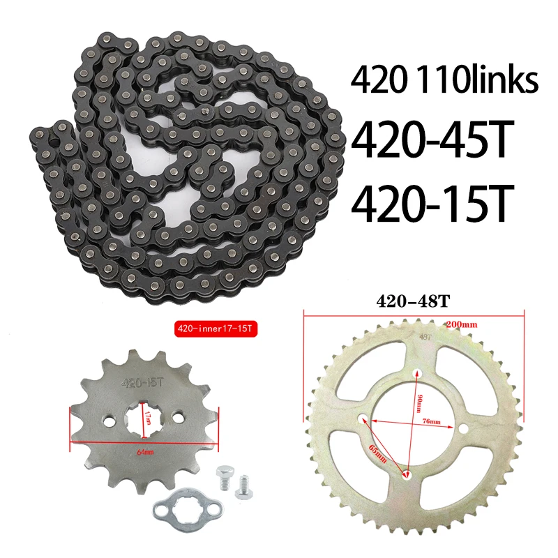 37/39 /41/45/Teeth 420 Chain Rear Sprocket + 420 Chain 110 Link + 15 Tooth Front Engine Sprocket Parts for 50 70 125CC Pit Trail