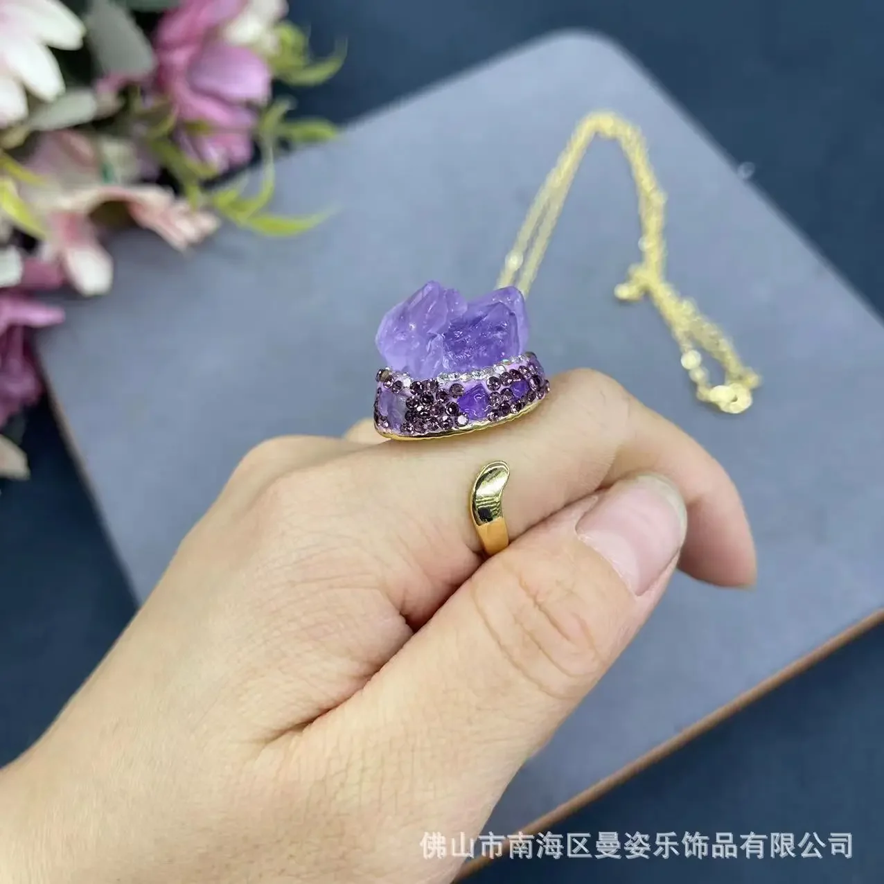 Natural Brazilian amethyst rough stone jewelry set clay inlaid jewelry medieval original design niche hot-selling models