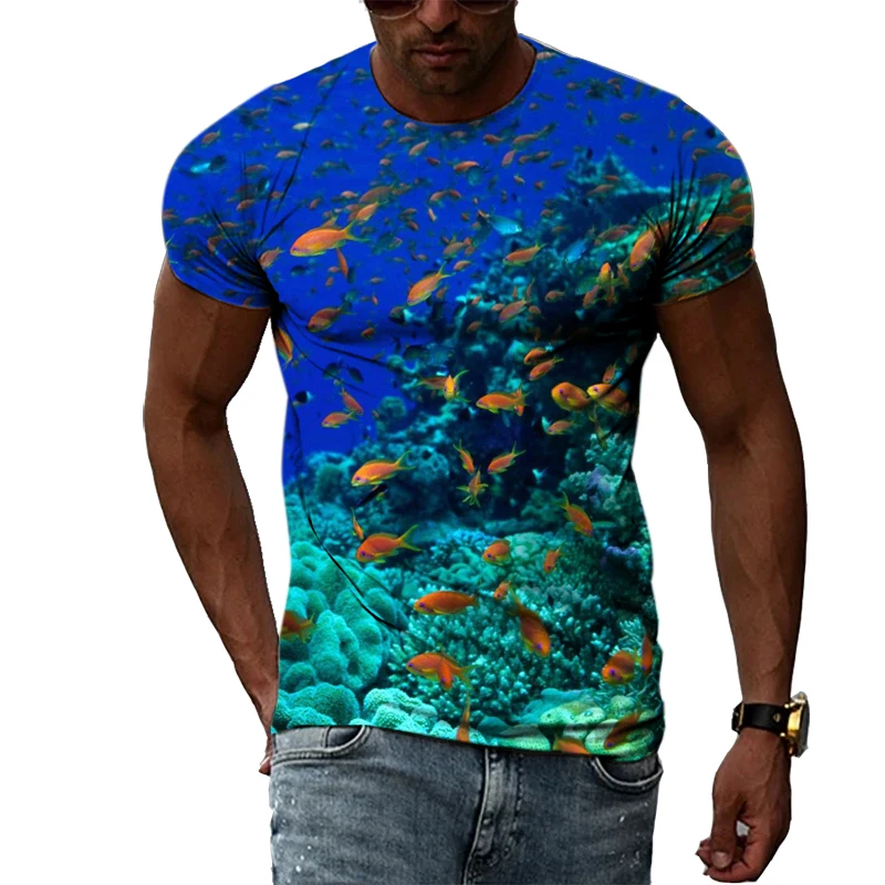 Summer Casual Style Underwater World graphic t shirts For Men Fashion Holiday Taste harajuku 3D Print short sleeve t-shirts Top