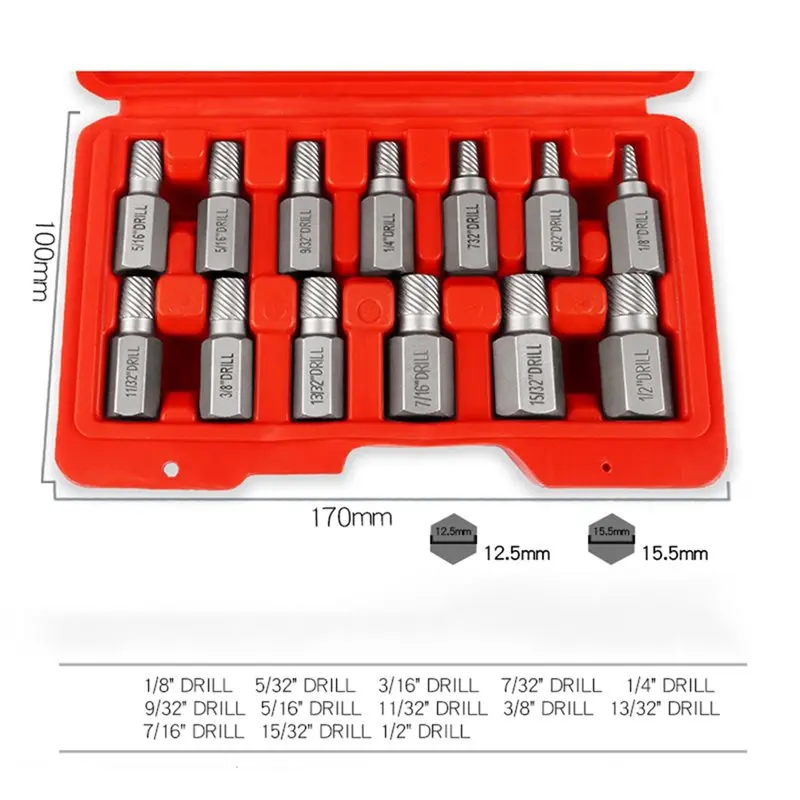 【household-goods】easy-out-drill-bits-for-damaged-screws-and-broken-bolts-13pcs-screw-extractor-set-included