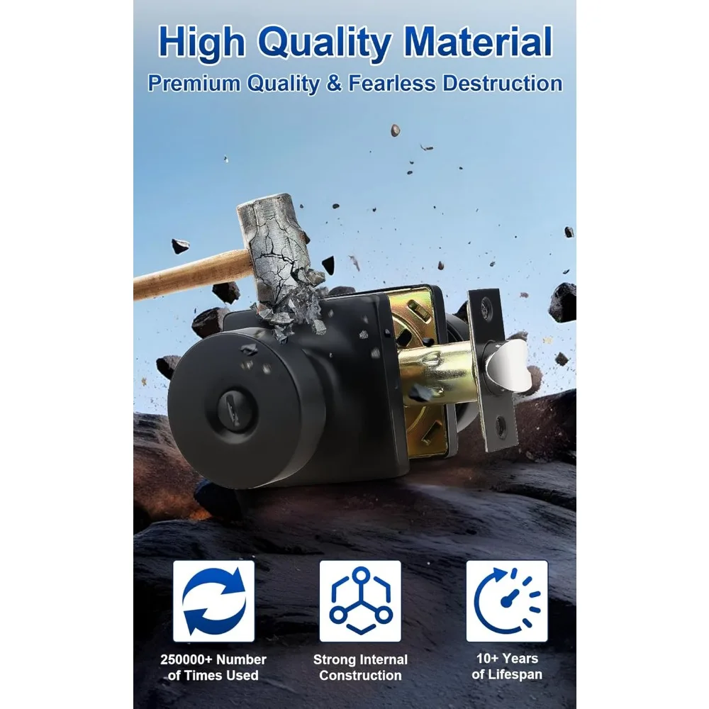 Nowoczesne klamki bezkluczykowe, zestaw 5 sztuk, wewnętrzne klamki z funkcją prywatności, kwadratowa podstawa, do sypialni i łazienki, wykończenie matowe.