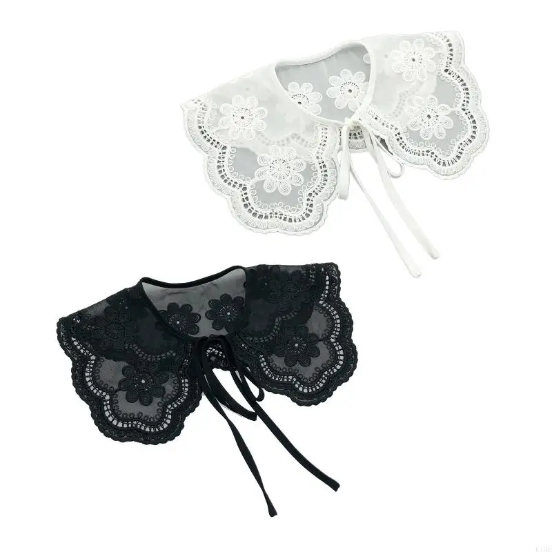 K1ME Fake Collars Floral Embroidered Versatile Decorative False Collar Small Shawl Detachable for Ladies Women Girls Fashion