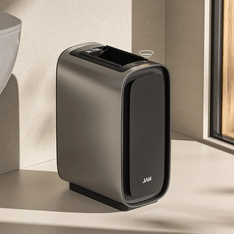 

Умное узкое мусорное ведро из нержавеющей стали с датчиком, двойным распашным механизмом и выдвижным контейнером на колесиках для ванной комнаты и гостиной