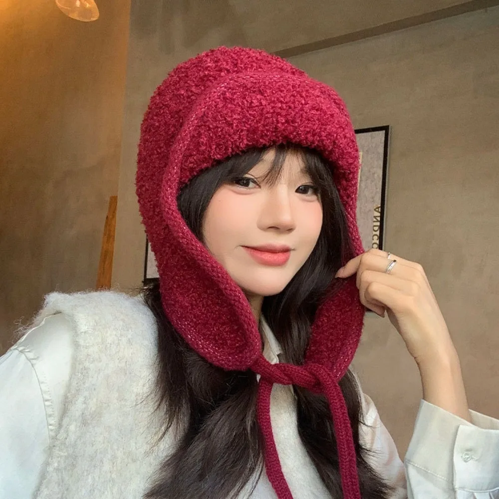 

Fashion Korean Version Winter Hat Solid Color Plush Knitted Berets Cute Coldproof Beanies Cap Women