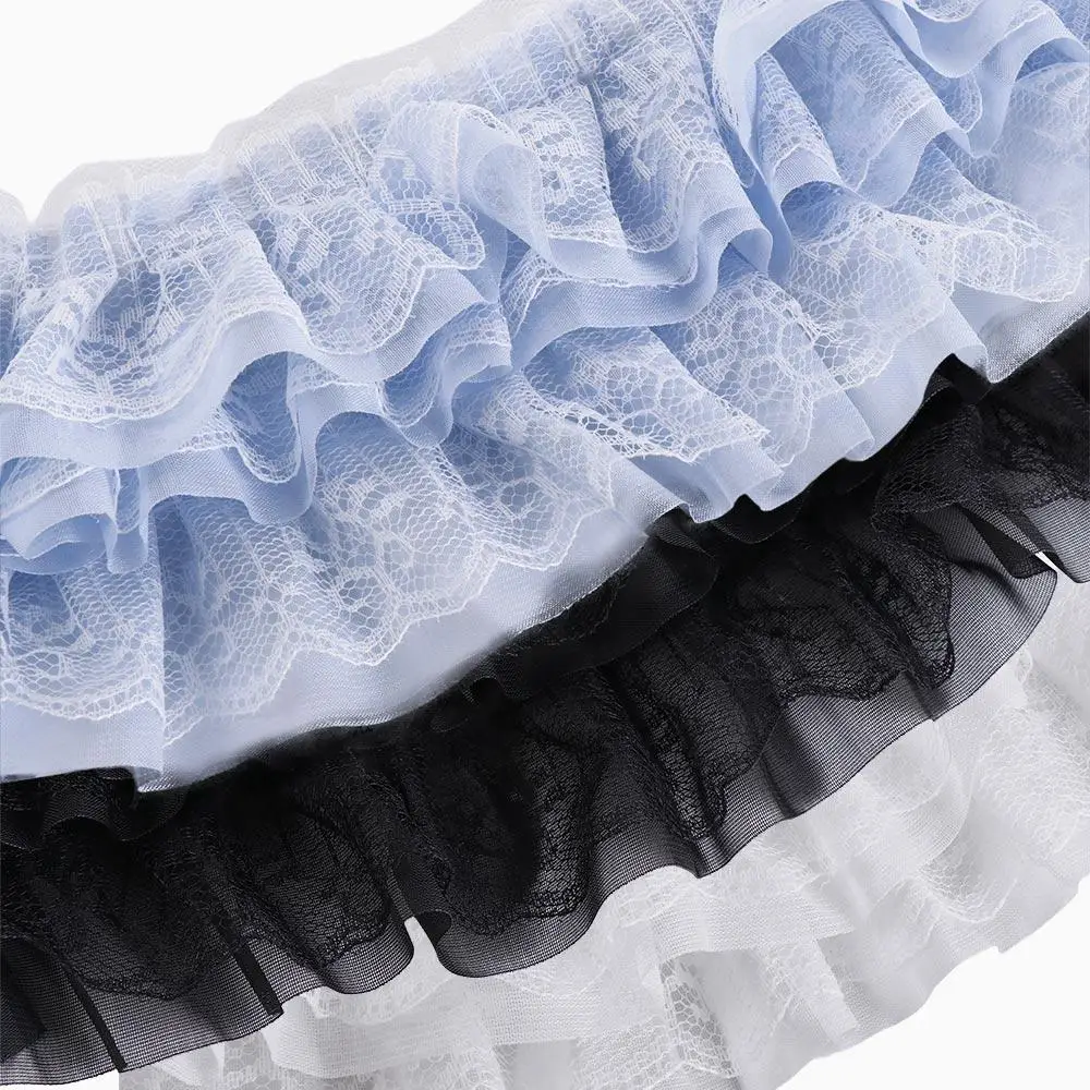 Luxurious Pleated Mesh Chiffon Fabric Soft Exquisite Embroidery Collar Ribbon White Black Three Layers 3D