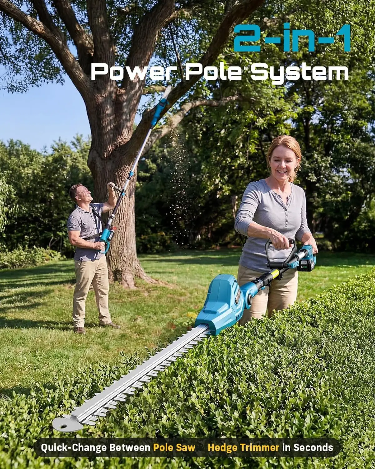 2-in-1 Cordless Pole Saw and Hedge Trimmer Combo, 8-Inch Pole Saw with 16-Inch Hedge Trimmer