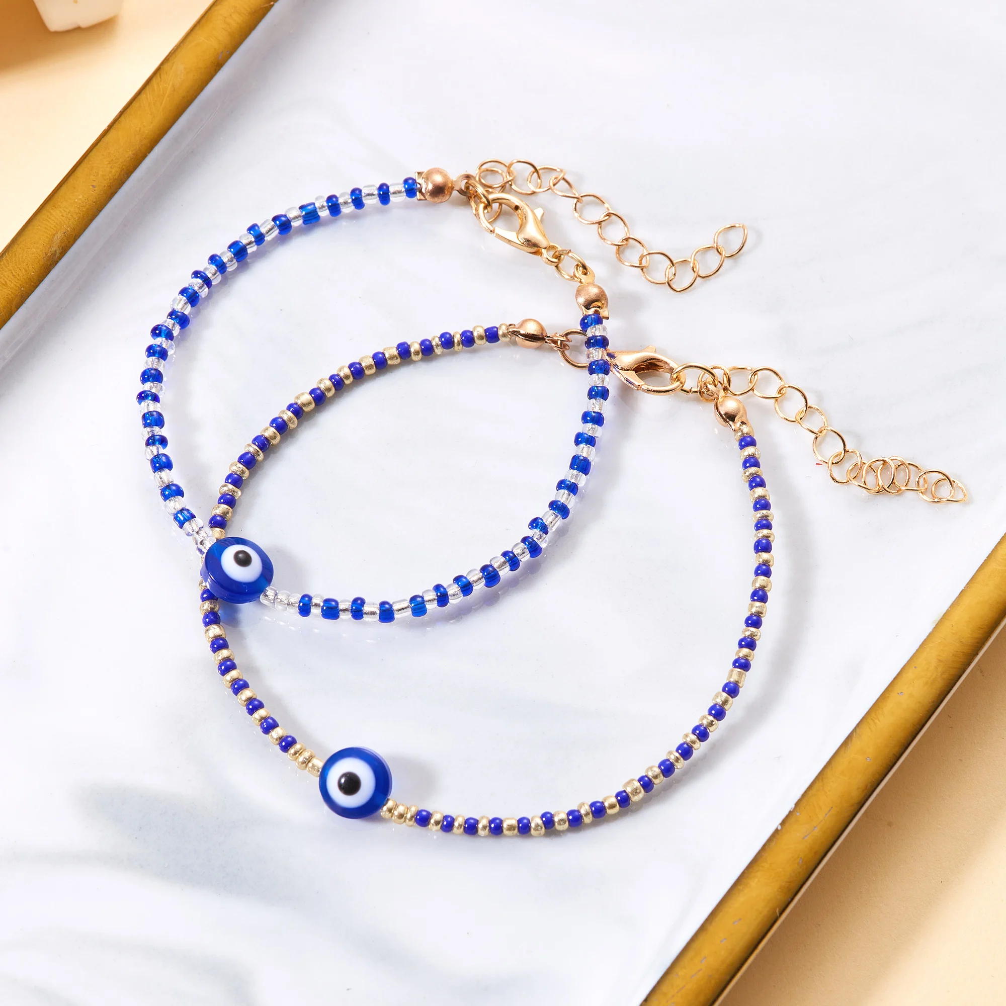 Mode türkisch blau bösen Blick Armbänder für Frauen Männer böhmischen handgemachten Reis Perlenketten Armband Glück Schmuck Accessoires – Detail 1