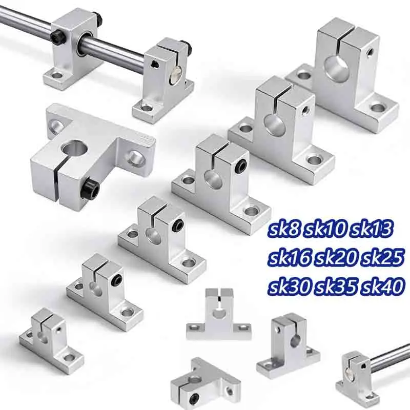 1-2pcs SK Vertical Support Aluminum Alloy Linear Optical Axis Holder Polished Rod Frame for 8/10/13/16/20/25/30/35/40mm Bearin