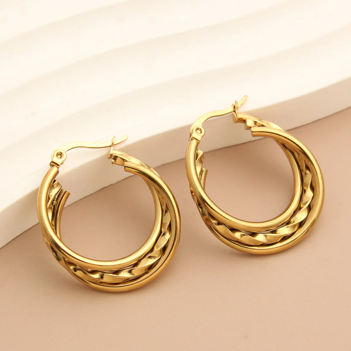 Stainless Steel Multi Layer Twist Hoop Earrings for Women Personalized Minimalism Geometric Earrings Gold Color Jewelry Gifts