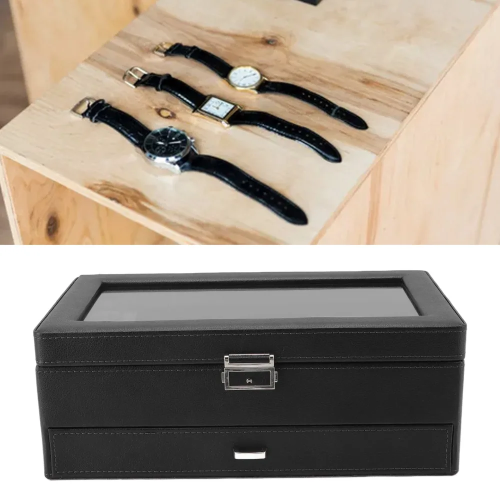 Sturdy Black Watch Box Organizer PU Leather 33.5*19.5*12.5cm Watch Storage Box Jewelry Box For Men