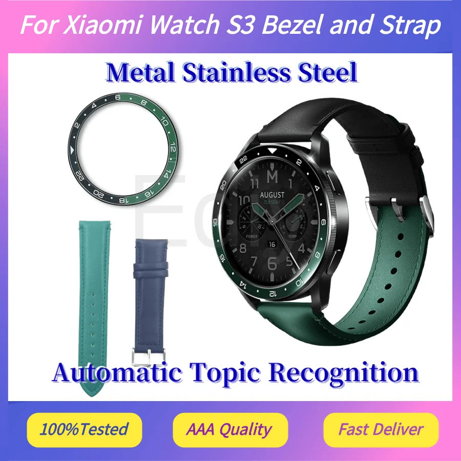 

Для Xiaomi Watch S3, безель и ремешок DarkGreen со шкалой, безель из нержавеющей стали, циферблат, внешняя рамка, автоматическое распознавание