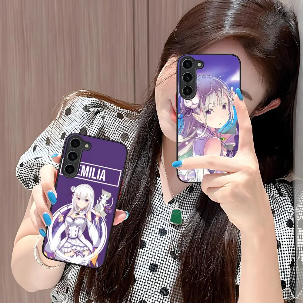 ReZero Emilia Waifu Silicone Mobile Phone Case for Samsung Galaxy S26 S25 S24 S23 S22 S21 Plus FE Ultra Colorful Cover
