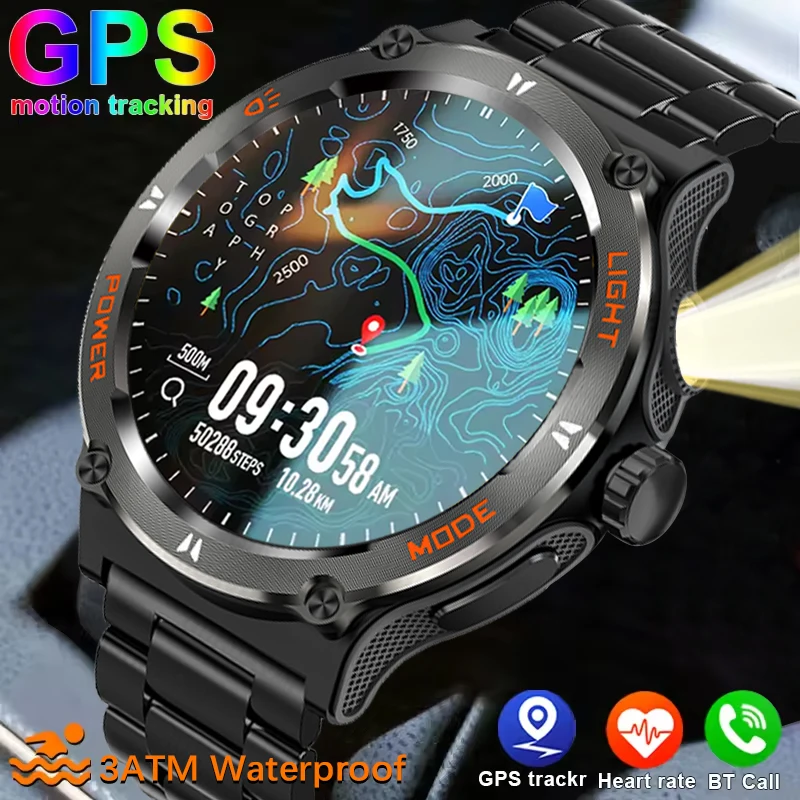 

2025New For HUAWEI Xiaomi Outdoor Sport Smart Watch Men GPS Fitness Compass LED Flashlight 3ATM Waterproof BT5.3 Call Smartwatch