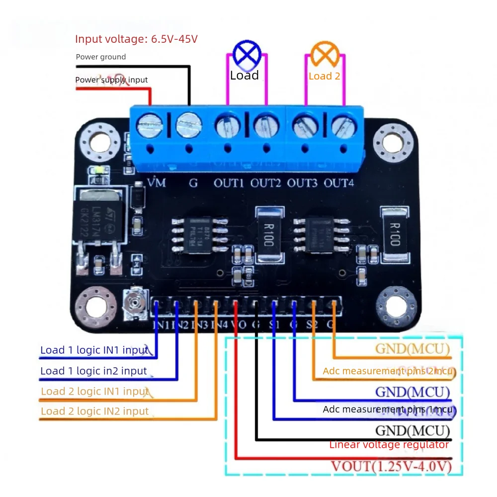 Drv8870 módulo de acionamento de motor de canal duplo de alta potência driver dc 6.5v-45v pwm placa de regulação de velocidade com proteção contra sobrecorrente