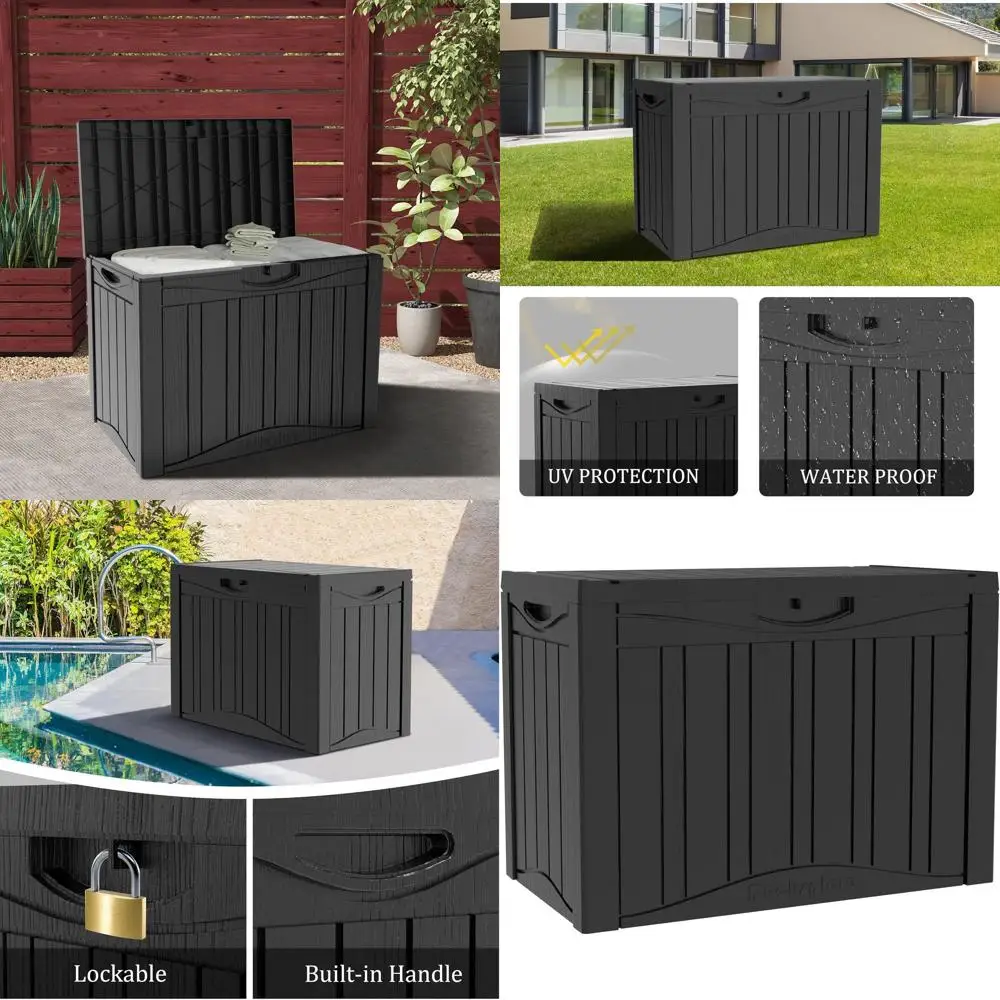 

Lockable 45 Gallon Double-Wall Resin Deck Box - Waterproof Outdoor Storage with 515lbs Capacity, Seating for Patio Furniture (Bl