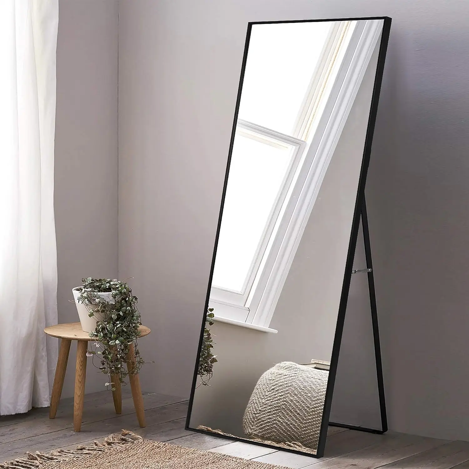 CONGUILIAO 65" × 24"Body Mirror, Standing Hanging or Leaning, Wall-Mounted Dressing Mirror, Aluminum Alloy Frame, Black