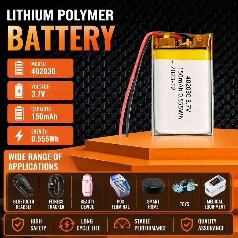 [New] 100pcs 402030 Polymer Lithium Battery 150mAh Bluetooth Headset Compartment 3.7V Ternary Lithium Battery Pack