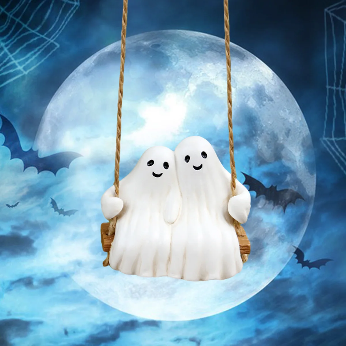 

‌Whimsical Ghosts on Swing - Spooky Yet Adorable Halloween Gift