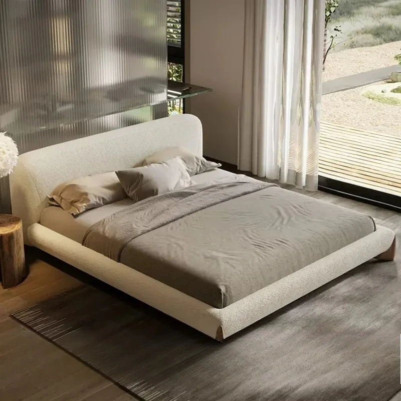 lt wabi-sabi wind fabric bed Japanese tatami Italian minimalist master bedroom soft small apartment bed