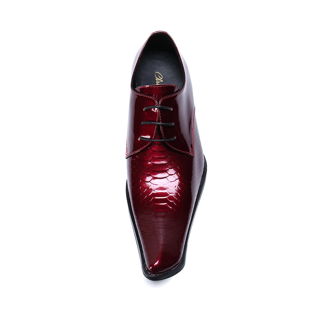 Luxury Red Lacquer Leather Pointed Toe Men Lace Up Shoes Wedding Party Banquet Shoes Elegant Business Big Size Male Formal Shoes