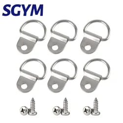 6/8pcs 304 Stainless Steel D Ring Picture Hangers with Screws D Ring Hangers Single Hole D Anchors Hooks