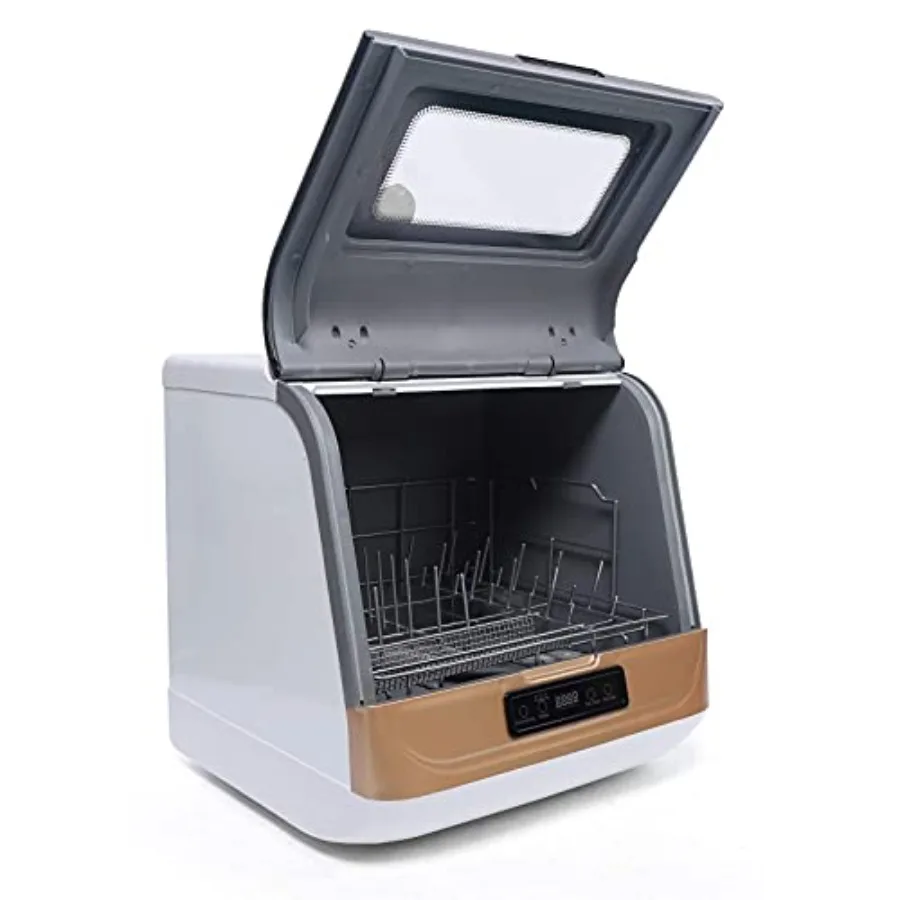 Compact 5-Liter Portable Countertop Dishwasher with 4 Washing Programs 75 Fast Wash 360 Spray Cleaning Stainless Steel Interior