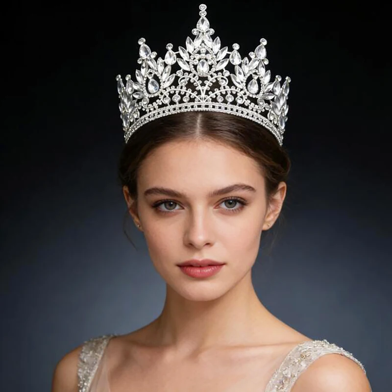 Elegante Corona de Cristal con Pedrería para Mujer, Joyería para el Cabello de Novia, Corona para Baile de Graduación, Tocado para Concurso de Belleza