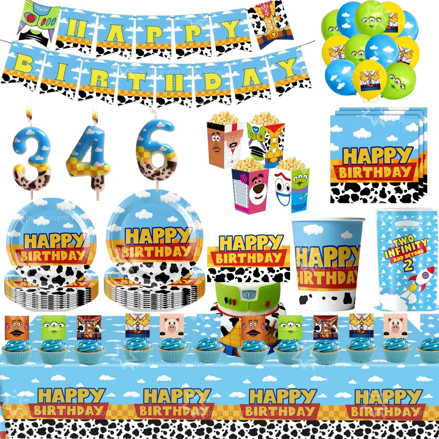 Decoración para Fiesta de Cumpleaños con Temática de Toy Story, Vajilla, Mantel, Platos, Vasos, Bolsas, Servilletas, Recuerdos para Baby Shower