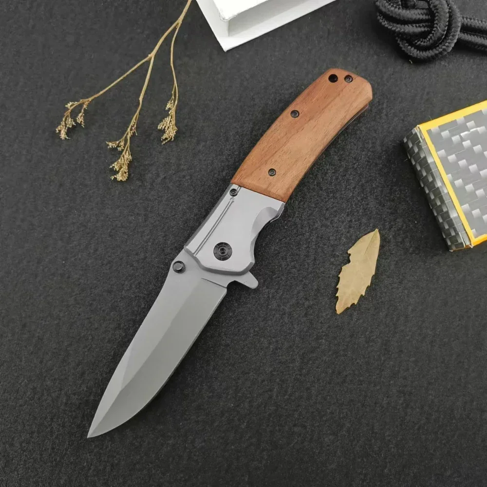 DA98 Flipper Folding Pocket Knife 5Cr13Mov Blade EDC Multifunctional  Knife Survival Camping Knife with Wooden Handle