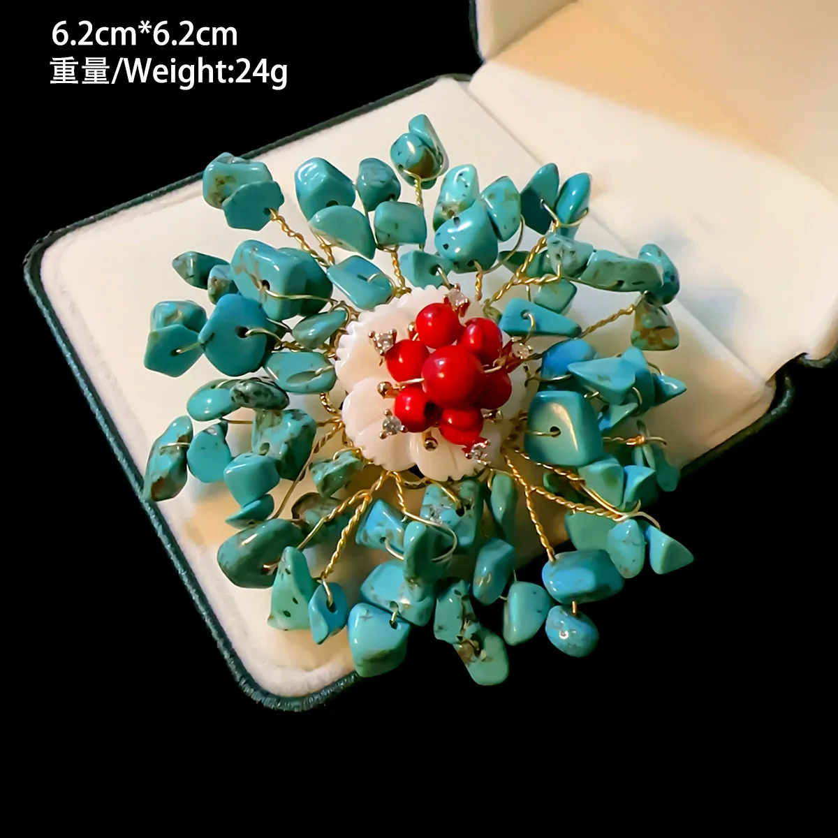 Natural Turquoise Brooch Imitation Turquoise Retro Corsage Creative Handmade High-grade Pin Temperament Jewelry Wholesale Gifts