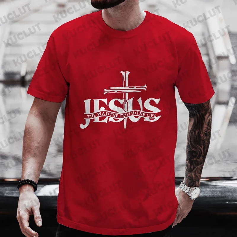 Camiseta masculina com estampa Jesus, tops gráficos, camiseta de manga curta, casual outdoor streetwear, plus size, roupas Y2K, moda verão