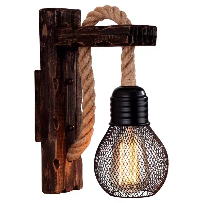 

Rural Creative Head Nostalgic Retro Wall Lamp American Style Living Room Solid Wood Restaurant Bar Industrial Style Wall Lamp