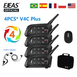 EJEAS 4PCS V4C PLUS 1500M Full Duplex Bluetooth Headphone Conference Interphone + Handbag Football Referee Intercom Headset