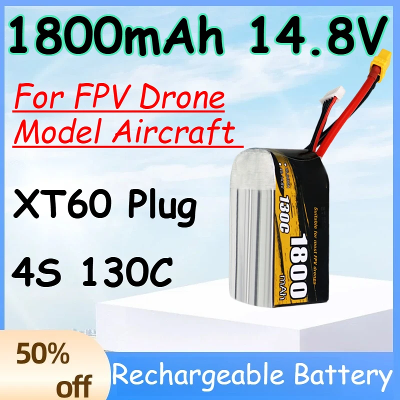 

Аккумулятор LiPo 1800 мАч 4S 130C с разъемом XT60 для FPV-дронов и моделей самолетов (замена)
