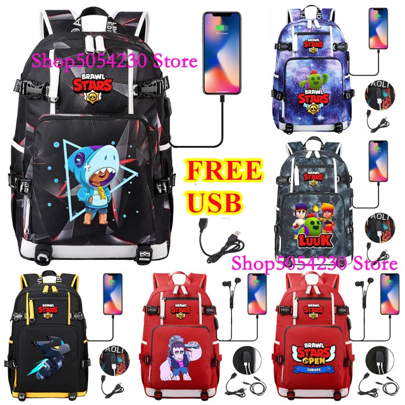 Back To School Brawl Stars Shelly Mochila Sac à dos étanche de grande capacité avec port de chargement USB intégré pour hommes, sac à dos de voyage