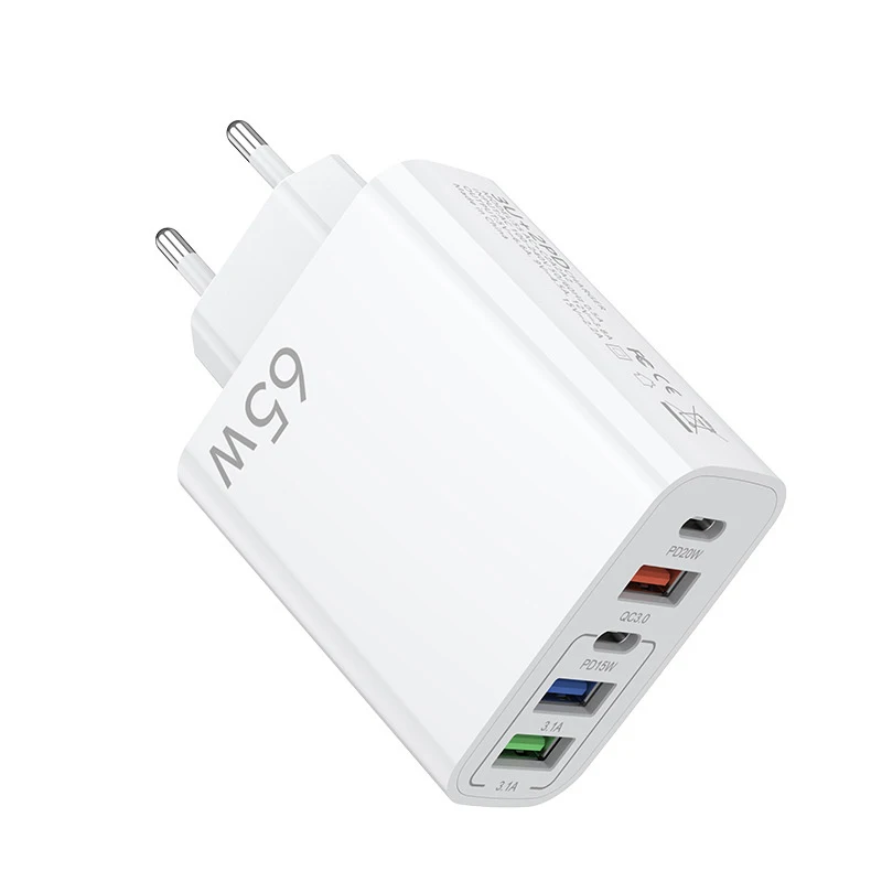 65W Mobile Phone Charger Fast Charge 3USB&PD20W Type-c Port Travel Multi-function Charger For US EU Uk Suitable For Iphone